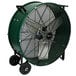 A large green King Electric industrial drum fan with wheels.