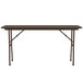 A brown rectangular Correll folding table with a metal frame.