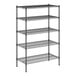 A Regency black wire shelving unit with five shelves.