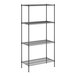 A Regency black wire shelving unit with four shelves.