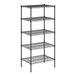 A black metal Regency wire shelving unit with four shelves.