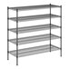 A Regency black wire shelving unit with four shelves.