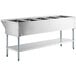 A stainless steel ServIt electric steam table with adjustable undershelf and five pans.