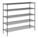 A black metal Regency wire shelving unit with four shelves.