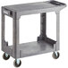 A grey plastic Lavex utility cart with shelves and wheels.