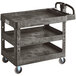 A black Lavex 3-shelf utility cart with wheels.