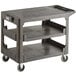 A black Lavex plastic utility cart with three shelves and wheels.