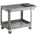 A Lavex gray plastic utility cart with two shelves and wheels.