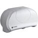 A silver San Jamar Summit double roll toilet tissue dispenser.