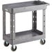 A Lavex medium gray plastic utility cart with wheels.