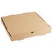 a brown pizza box with a white background