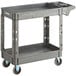 A gray plastic Lavex utility cart with two shelves and wheels.