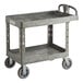 A Lavex large gray utility cart with wheels and an ergonomic handle.