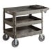 A black plastic Lavex 3-shelf utility cart with wheels.