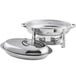 A Choice stainless steel chafer with chrome accents and a lid.