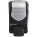 A black and silver San Jamar manual foam hand soap and sanitizer dispenser.