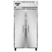 A stainless steel Continental Refrigerator with two solid doors.