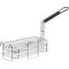 A metal burrito/chimichanga fryer basket with hooks.