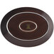 A brown oval porcelain platter with a gold rim.