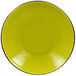 a yellow plate with black rim