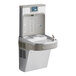 A stainless steel filtered bottle filling station and water fountain with touchless sensor activation.