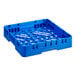 A blue plastic Cambro rack with closed sides and holes.