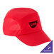 A red Headsweats 5-panel cap with black text on it.