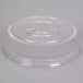 A clear plastic lid with a circular rim on a white background.