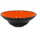 A black bowl with an orange rim.