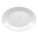 A bright white, embossed oval deep porcelain plate.