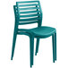 A teal Lancaster Table & Seating Allegro plastic side chair with four legs.