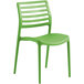 A green Lancaster Table & Seating Allegro stackable resin side chair.