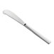 A Fortessa Spada stainless steel butter knife with a solid silver handle.