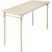 A Bridgeport Essentials antique linen rectangular folding table with a steel frame.