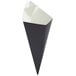 A black and white cone shaped cardboard box.