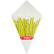 A Carnival King cardboard fry cone filled with French fries in the shape of a kite.