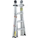 A close-up of a Cosco aluminum telescoping ladder with wheels.
