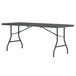 A ZOWN gray rectangular resin folding table with a metal frame.