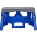 A blue and grey plastic Cosco step stool.