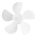 A white fan blade with a curved top and a hole in the center.