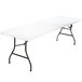 A white rectangular Bridgeport Essentials fold-in-half table with a black steel frame.