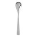 A Fortessa stainless steel oval bowl soup/dessert spoon with a long stem.