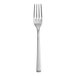 A close-up of a Fortessa Spada stainless steel salad/dessert fork with a silver handle.