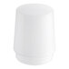 A white plastic cover with a black circle on top.