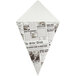 A Carnival King newspaper print cardboard fry cone.