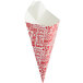 A red and white paper cone with "Savory" in red text.