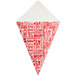 A white paper cone with red text that reads "Savory Fries"