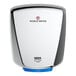 A brushed stainless steel World Dryer VERDEdri automatic hand dryer with a logo.