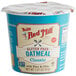 A blue container of Bob's Red Mill gluten-free oatmeal with a white label and lid.