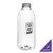 A customizable clear square milkman juice bottle with a logo on it.